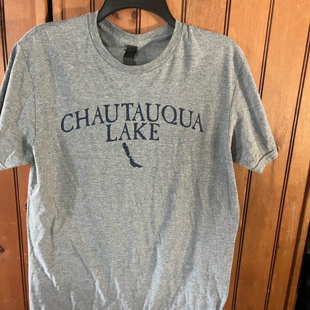 Gildan Gray Chautauqua Lake Tee with Navy Graphic
